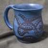 Matte-Patterned Octopus Turquoise on Black Mug